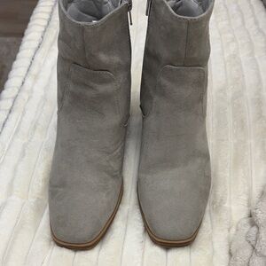 Indigo Light Gray Suede Ankle Booties